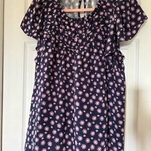LOFT Navy and Pink Floral Blouse